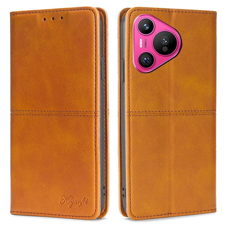 For Huawei Pura 70 Case PU Leather Magnetic Closure Drop Resistance Phone Cover - Light Brown