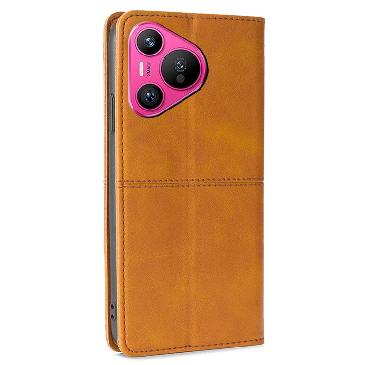 For Huawei Pura 70 Case PU Leather Magnetic Closure Drop Resistance Phone Cover - Light Brown