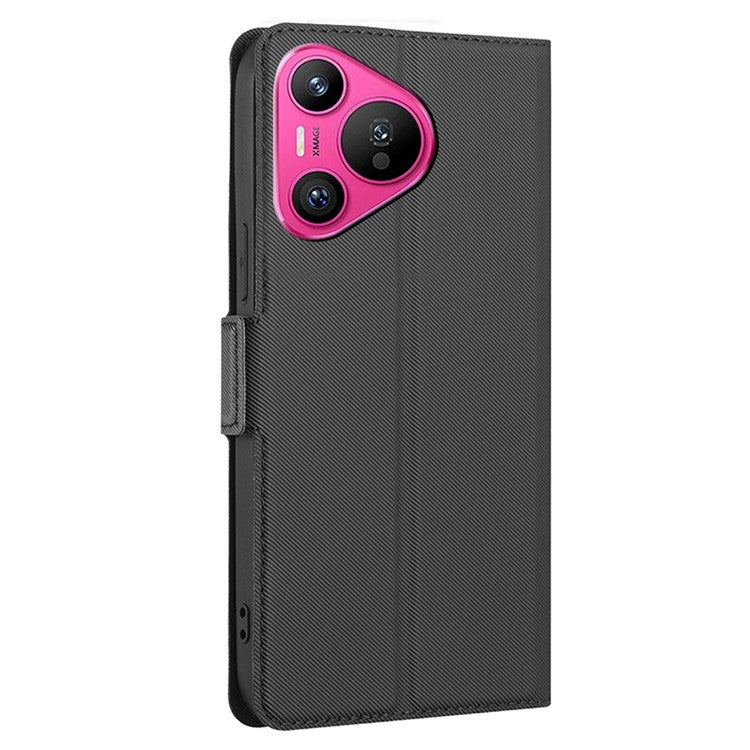 For Huawei Pura 70 Case Twill Texture Leather Drop-Resistant Folio Flip Stand Phone Cover - Black