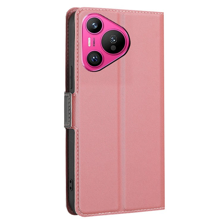 For Huawei Pura 70 Case Twill Texture Leather Drop-resistant Folio Flip Stand Phone Cover - Pink