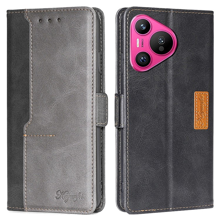 For Huawei Pura 70 Wholesale Phone Case PU Leather Wallet Dual Color Splicing Case Phone Cover - Black+Grey