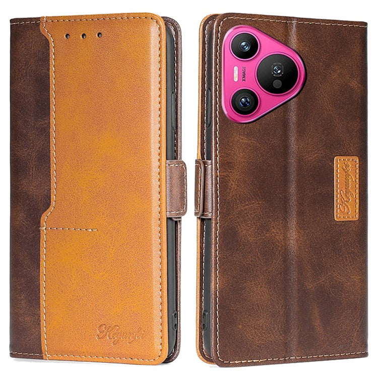 For Huawei Pura 70 Wholesale Phone Case PU Leather Wallet Dual Color Splicing Case Phone Cover - Dark Brown+Gold