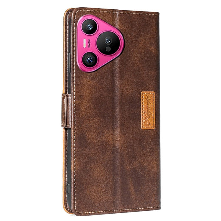 For Huawei Pura 70 Wholesale Phone Case PU Leather Wallet Dual Color Splicing Case Phone Cover - Dark Brown+Gold