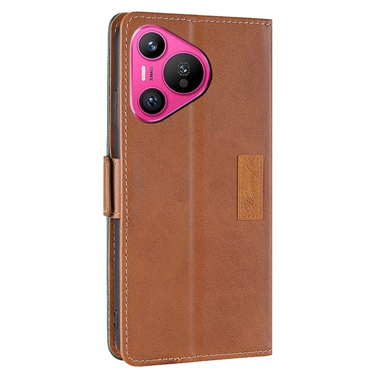 For Huawei Pura 70 Wholesale Phone Case PU Leather Wallet Dual Color Splicing Case Phone Cover - Light Brown+Green