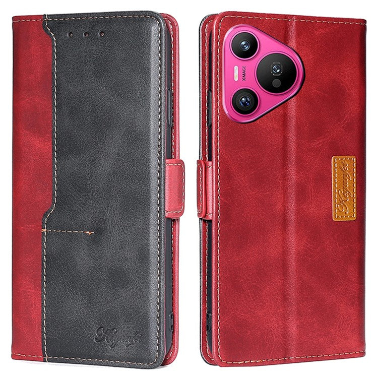 For Huawei Pura 70 Wholesale Phone Case PU Leather Wallet Dual Color Splicing Case Phone Cover - Red+Black