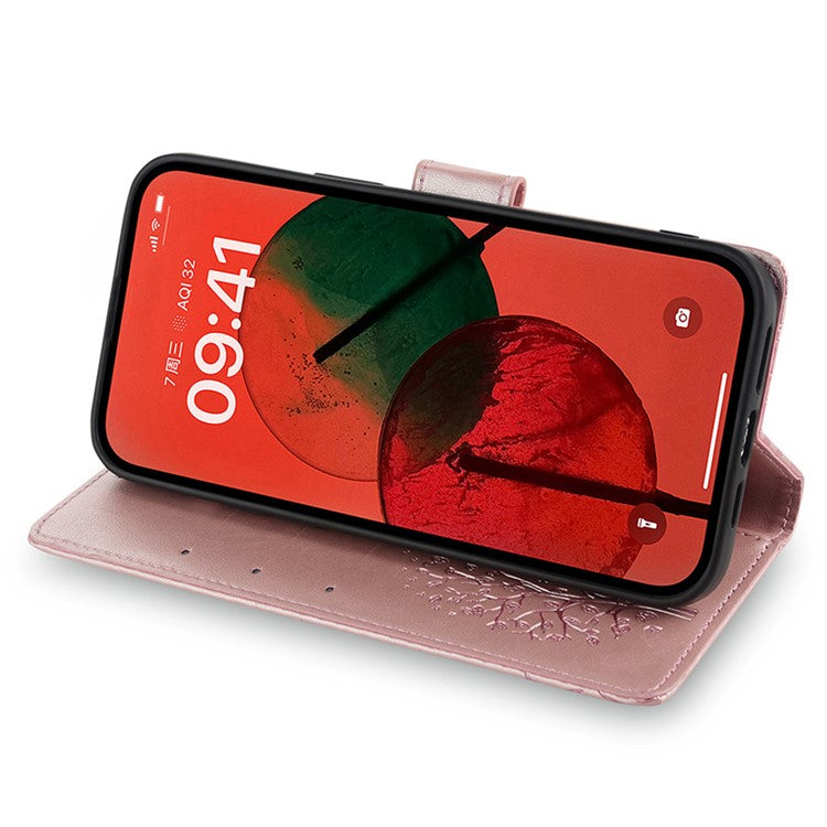 For Huawei Pura 70 Case PU Leather Wallet Phone Cover Tree Deer Imprinted - Rose Gold