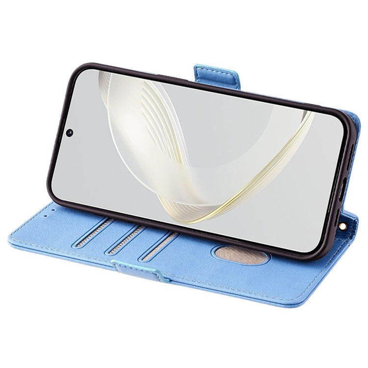 For Huawei Pura 70 Case PU Leather Wallet Stand Phone Cover with Crossbody Shoulder Strap - Blue