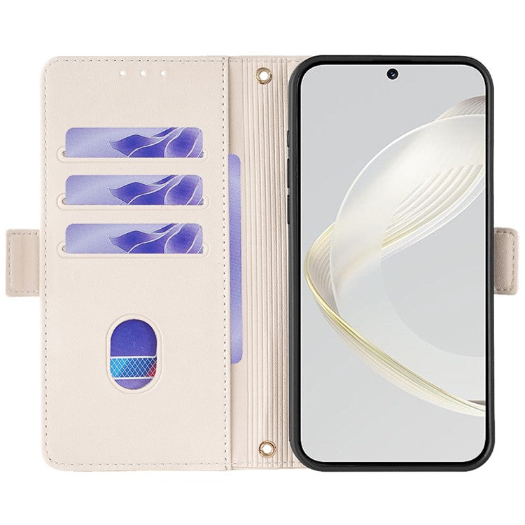 For Huawei Pura 70 Case PU Leather Wallet Stand Phone Cover with Crossbody Shoulder Strap - White