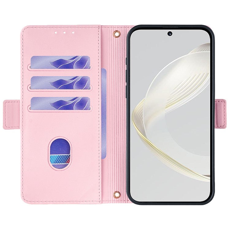For Huawei Pura 70 Case PU Leather Wallet Stand Phone Cover with Crossbody Shoulder Strap - Pink