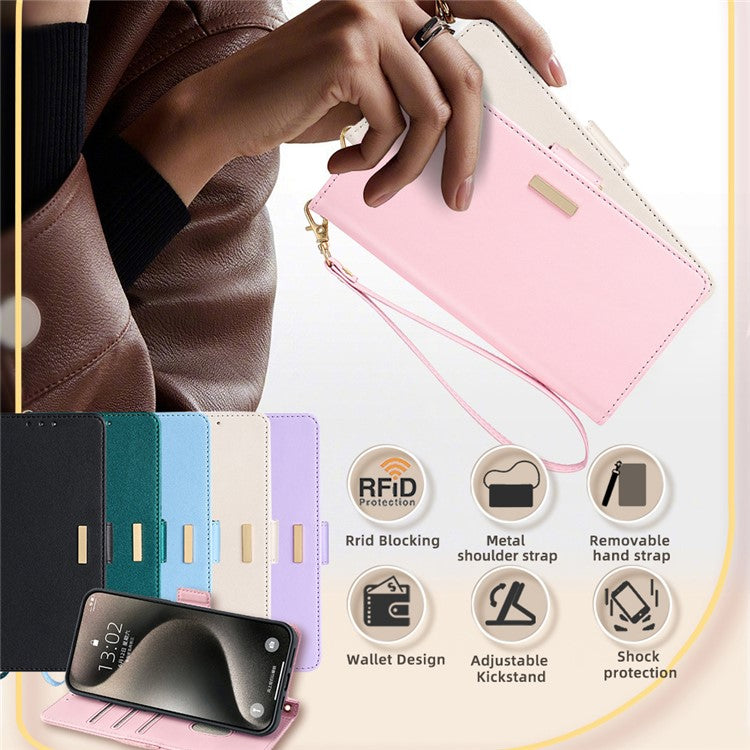 For Huawei Pura 70 Case PU Leather Wallet Stand Phone Cover with Crossbody Shoulder Strap - Pink