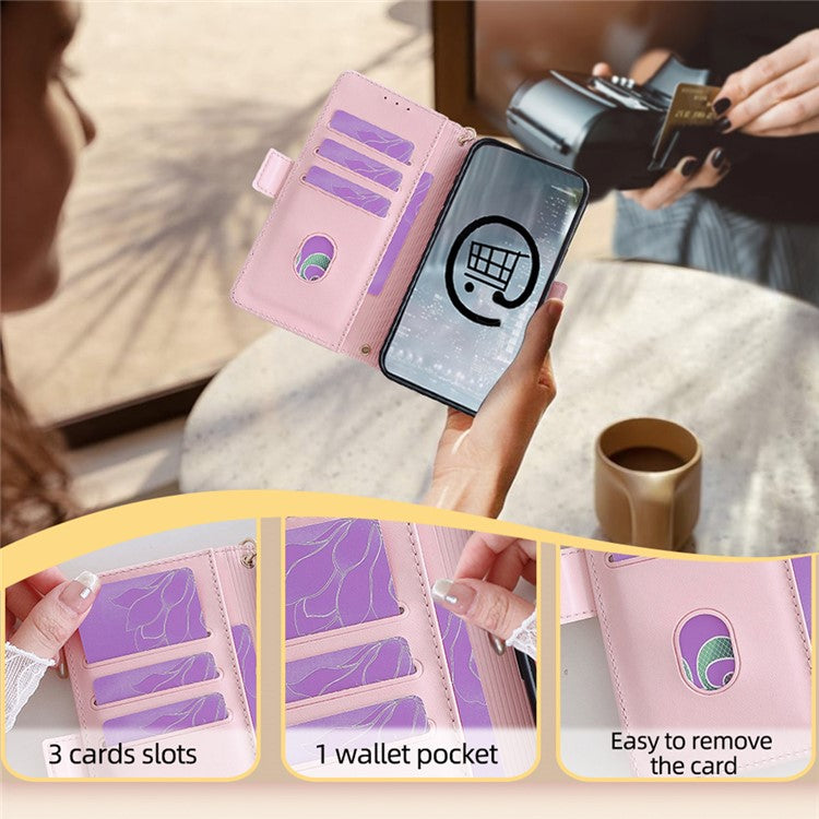 For Huawei Pura 70 Case PU Leather Wallet Stand Phone Cover with Crossbody Shoulder Strap - Pink