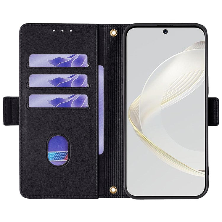 For Huawei Pura 70 Case PU Leather Wallet Stand Phone Cover with Crossbody Shoulder Strap - Black