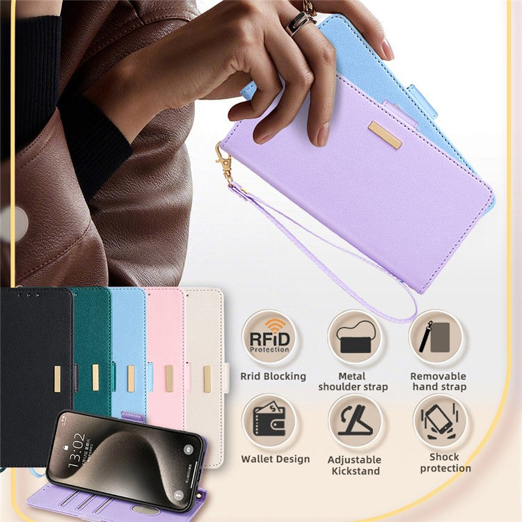 For Huawei Pura 70 Case PU Leather Wallet Stand Phone Cover with Crossbody Shoulder Strap - Purple