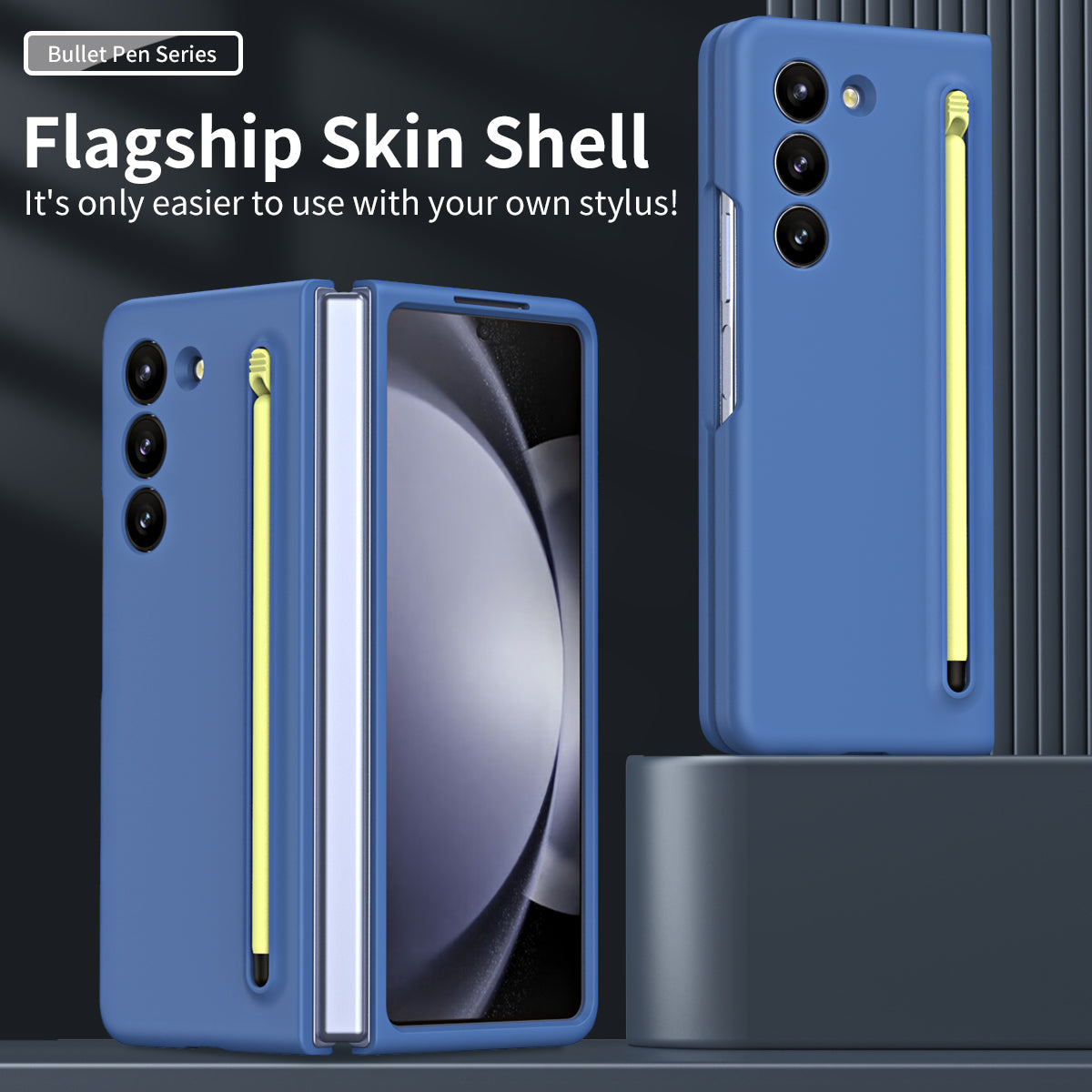 For Galaxy Z Fold6 5G Case Skin-Touch Hard PC Phone Cover with Tempered Glass Film and Stylus - Sky Blue