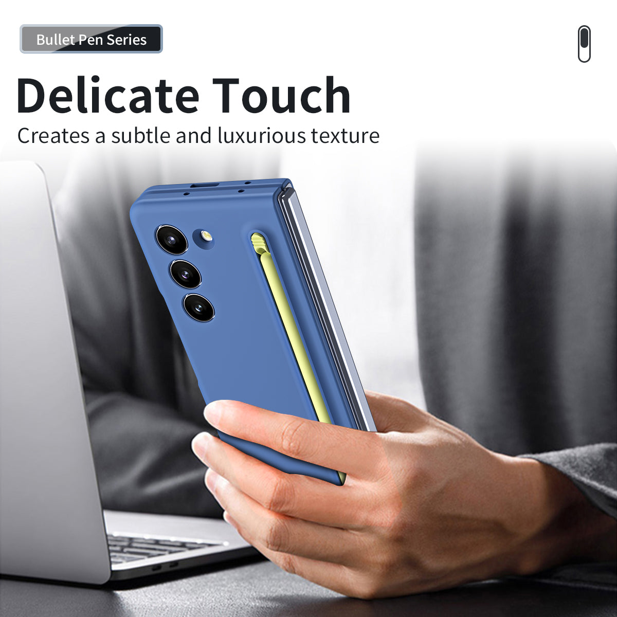 For Galaxy Z Fold6 5G Case Skin-Touch Hard PC Phone Cover with Tempered Glass Film and Stylus - Sky Blue