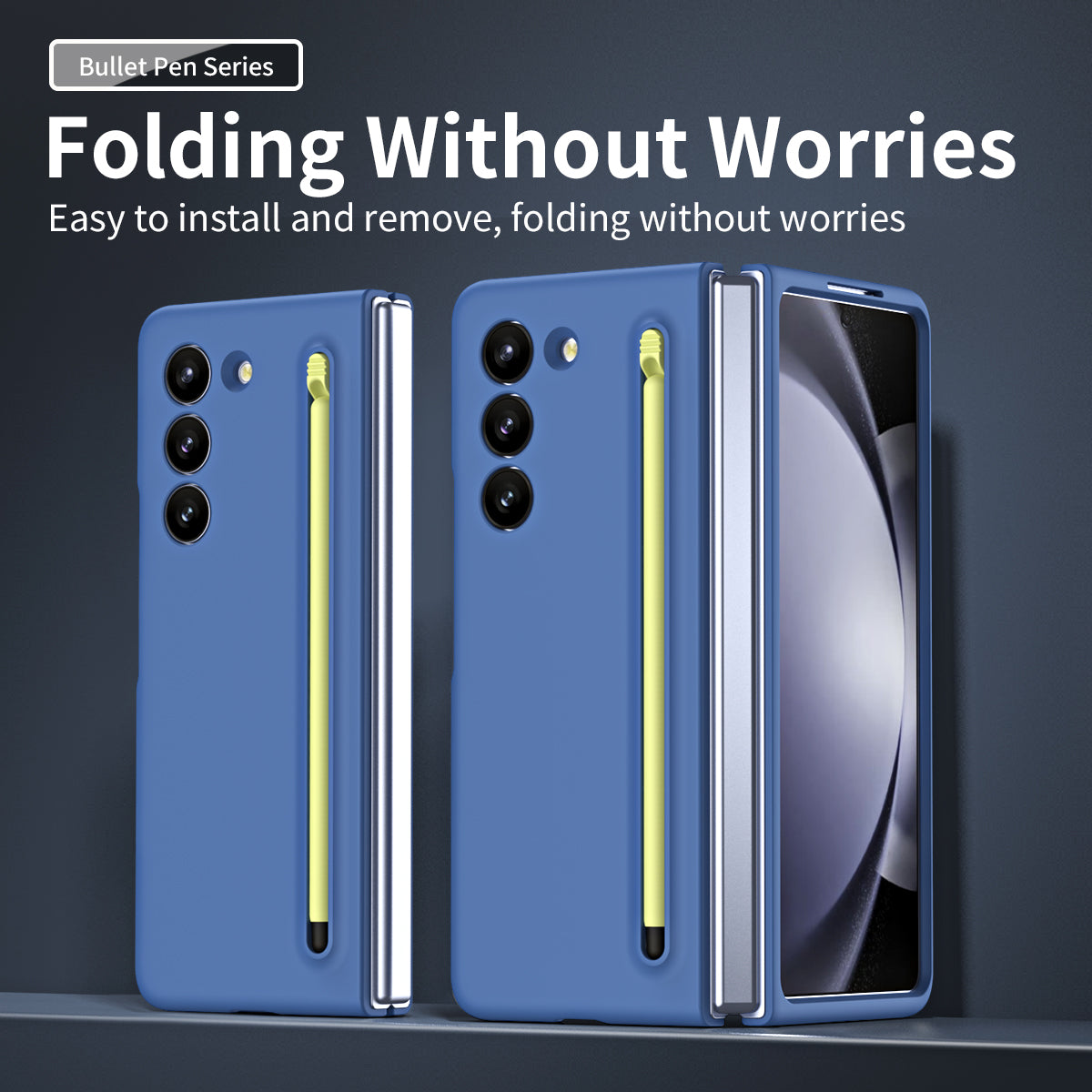 For Galaxy Z Fold6 5G Case Skin-Touch Hard PC Phone Cover with Tempered Glass Film and Stylus - Sky Blue