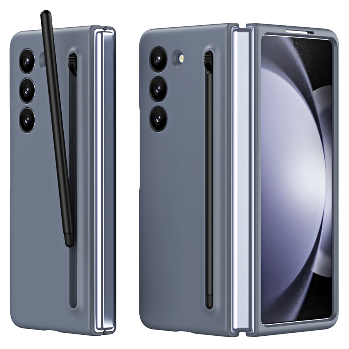 For Galaxy Z Fold6 5G Case Skin-Touch Hard PC Phone Cover with Tempered Glass Film and Stylus - Dark Grey