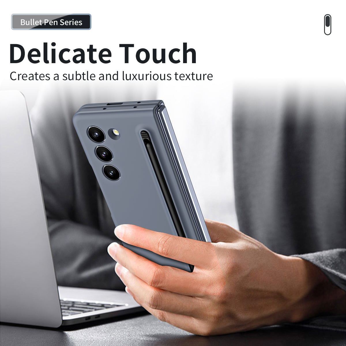 For Galaxy Z Fold6 5G Case Skin-Touch Hard PC Phone Cover with Tempered Glass Film and Stylus - Dark Grey