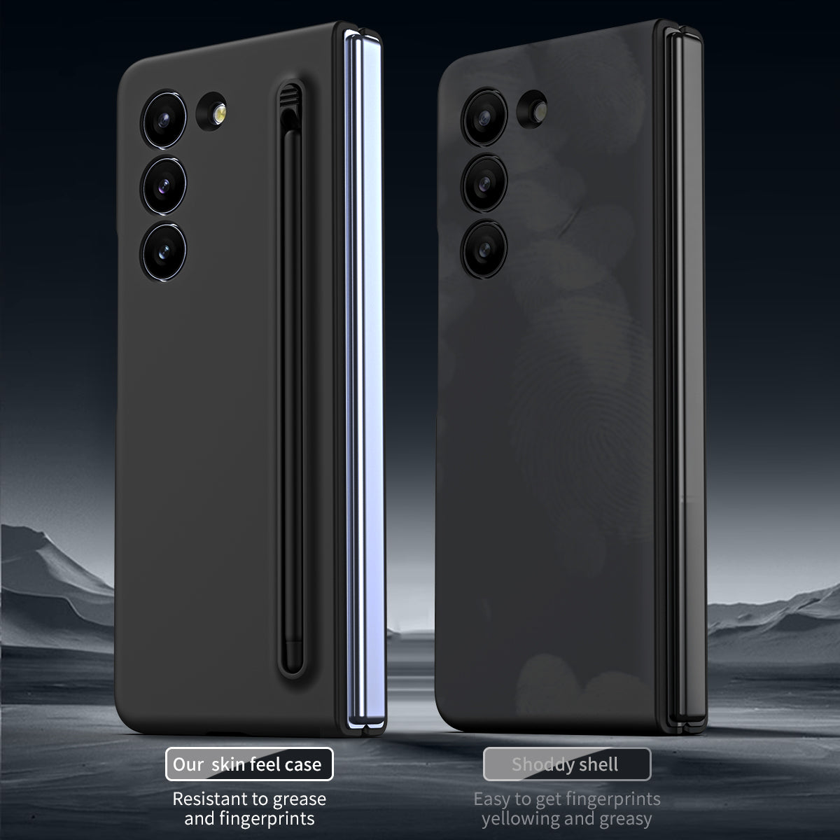 For Galaxy Z Fold6 5G Case Skin-Touch Hard PC Phone Cover with Tempered Glass Film and Stylus - Black