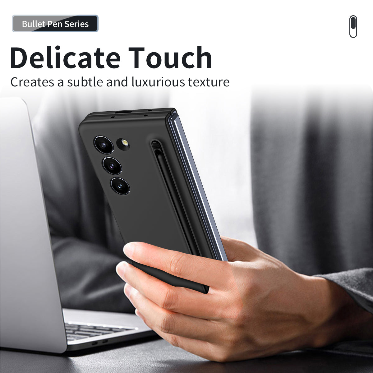 For Galaxy Z Fold6 5G Case Skin-Touch Hard PC Phone Cover with Tempered Glass Film and Stylus - Black