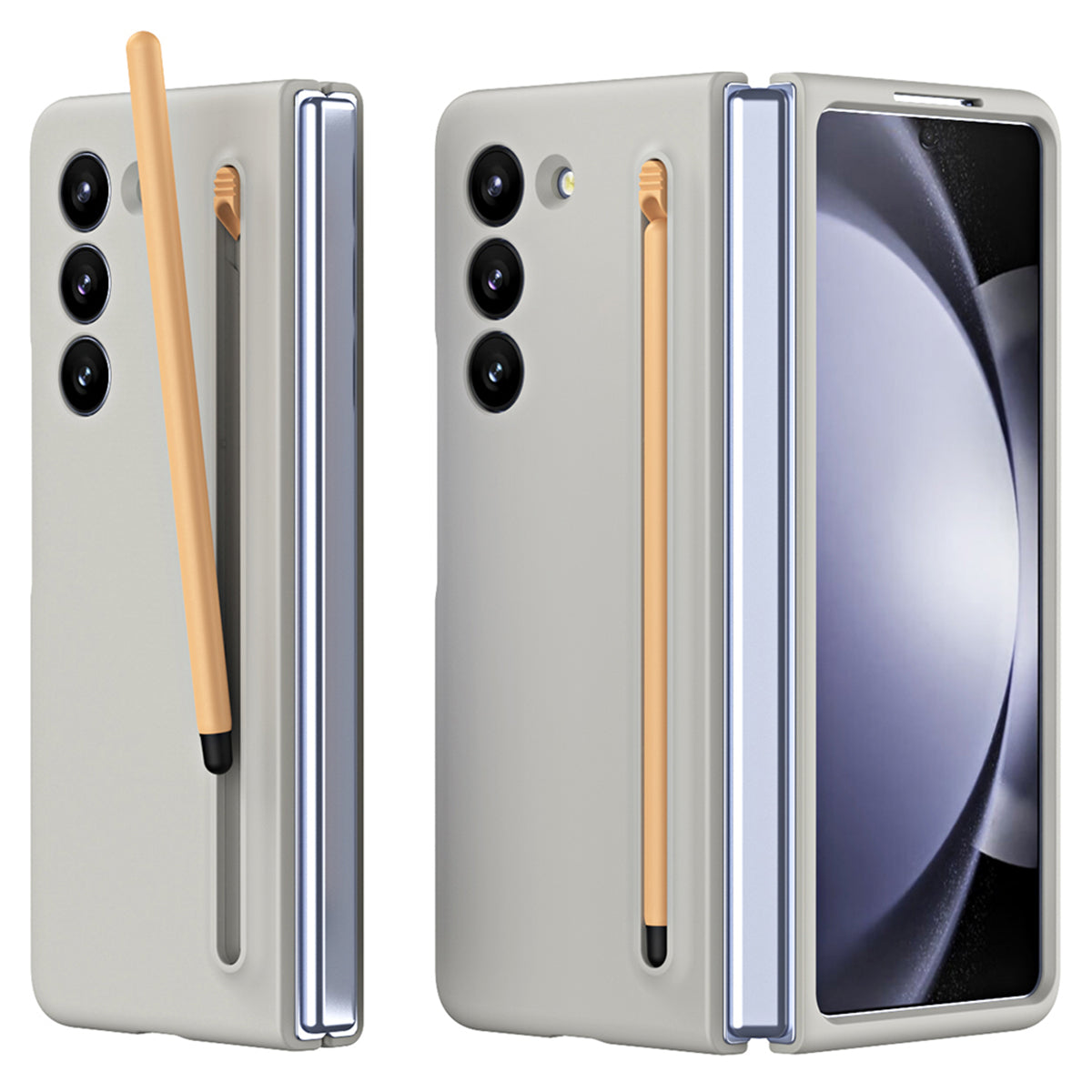 For Galaxy Z Fold6 5G Phone Case Skin-Touch Hard PC Shell with Stylus - Light Grey