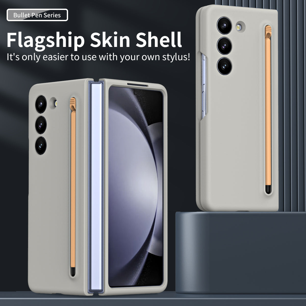 For Galaxy Z Fold6 5G Phone Case Skin-Touch Hard PC Shell with Stylus - Light Grey
