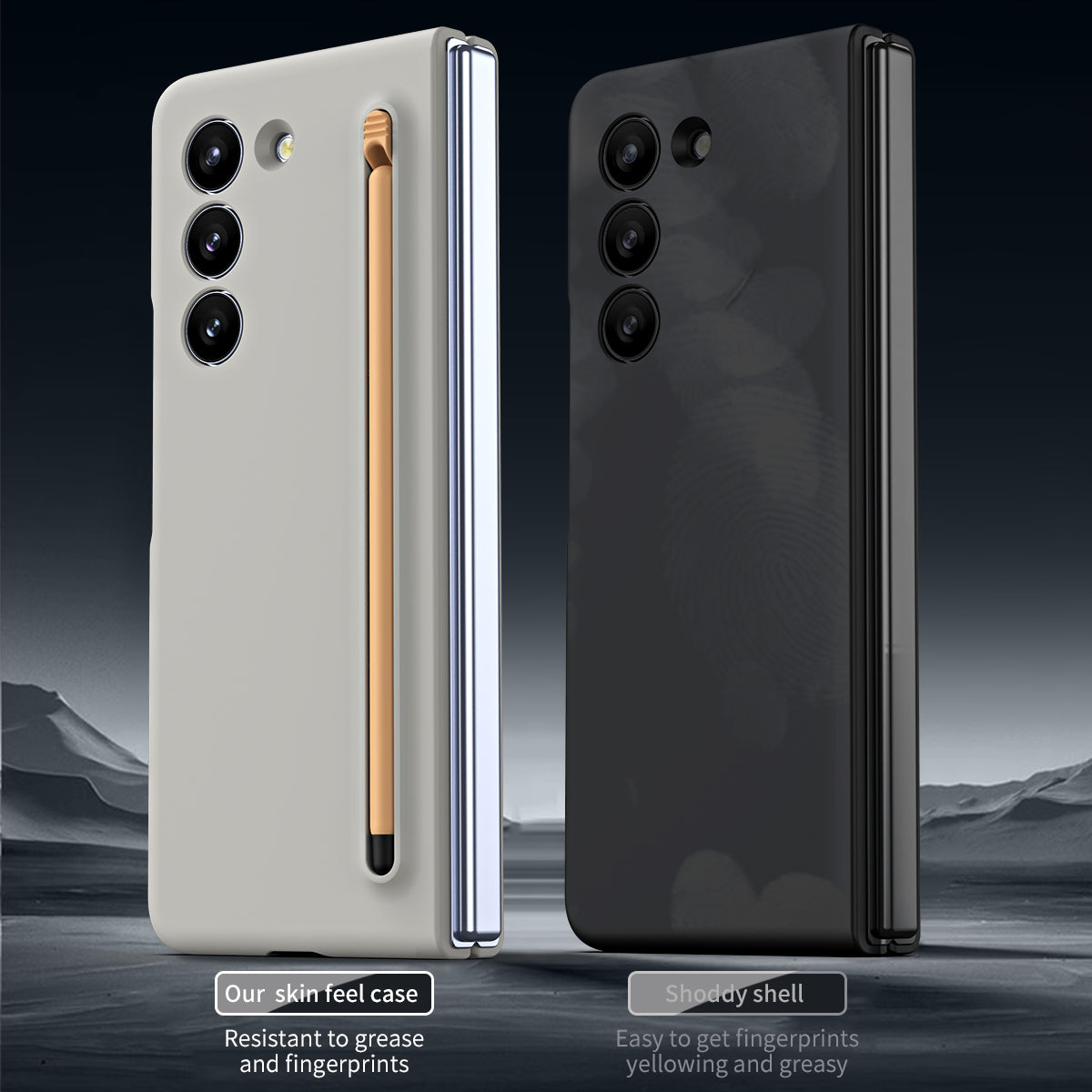 For Galaxy Z Fold6 5G Phone Case Skin-Touch Hard PC Shell with Stylus - Light Grey