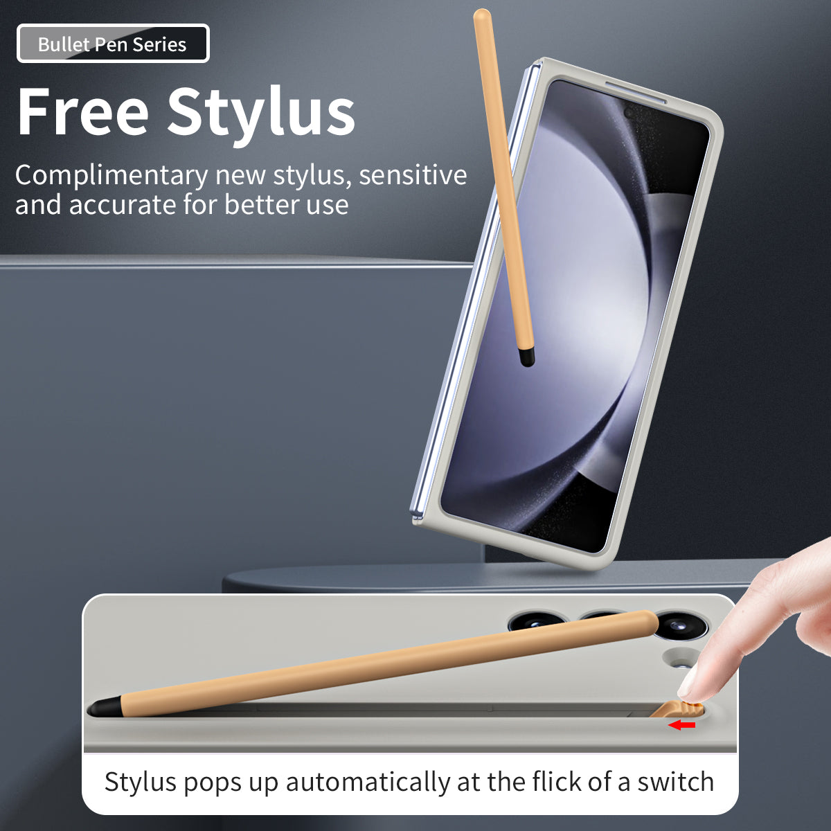 For Galaxy Z Fold6 5G Phone Case Skin-Touch Hard PC Shell with Stylus - Light Grey