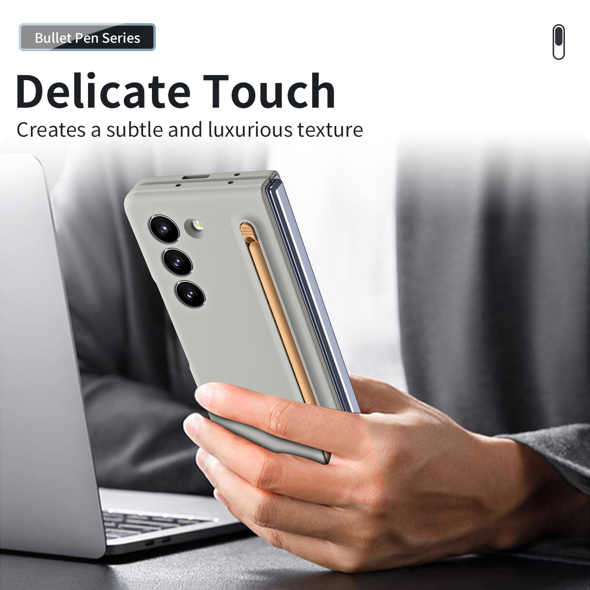 For Galaxy Z Fold6 5G Phone Case Skin-Touch Hard PC Shell with Stylus - Light Grey