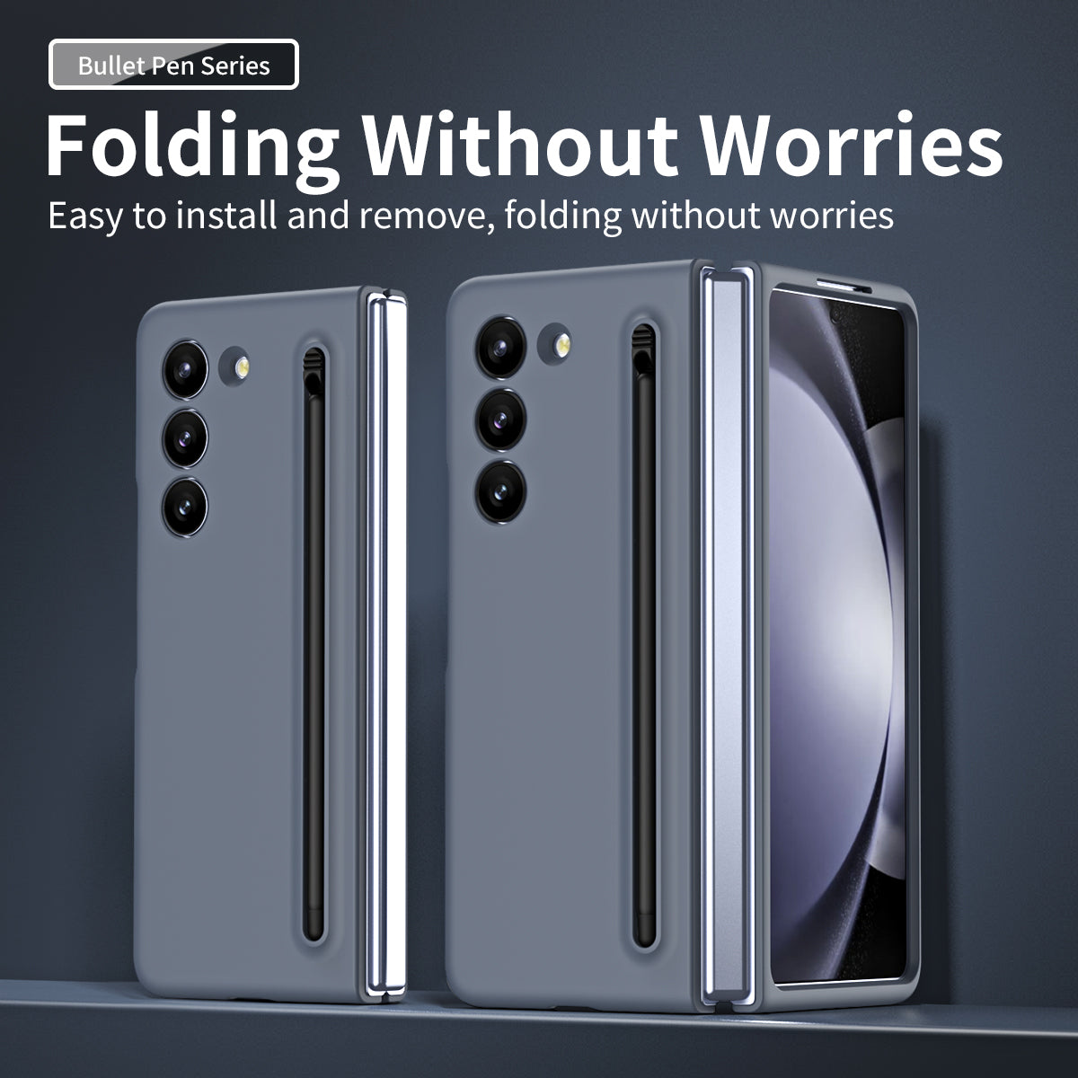 For Galaxy Z Fold6 5G Phone Case Skin-Touch Hard PC Shell with Stylus - Dark Grey