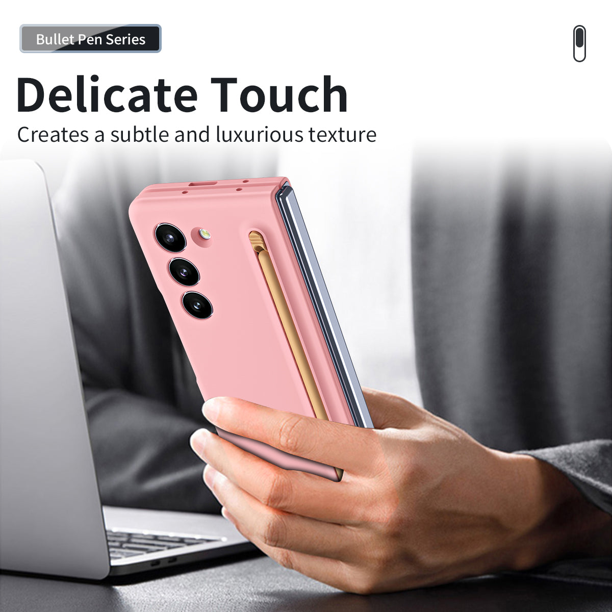 For Galaxy Z Fold6 5G Phone Case Skin-Touch Hard PC Shell with Stylus - Pink
