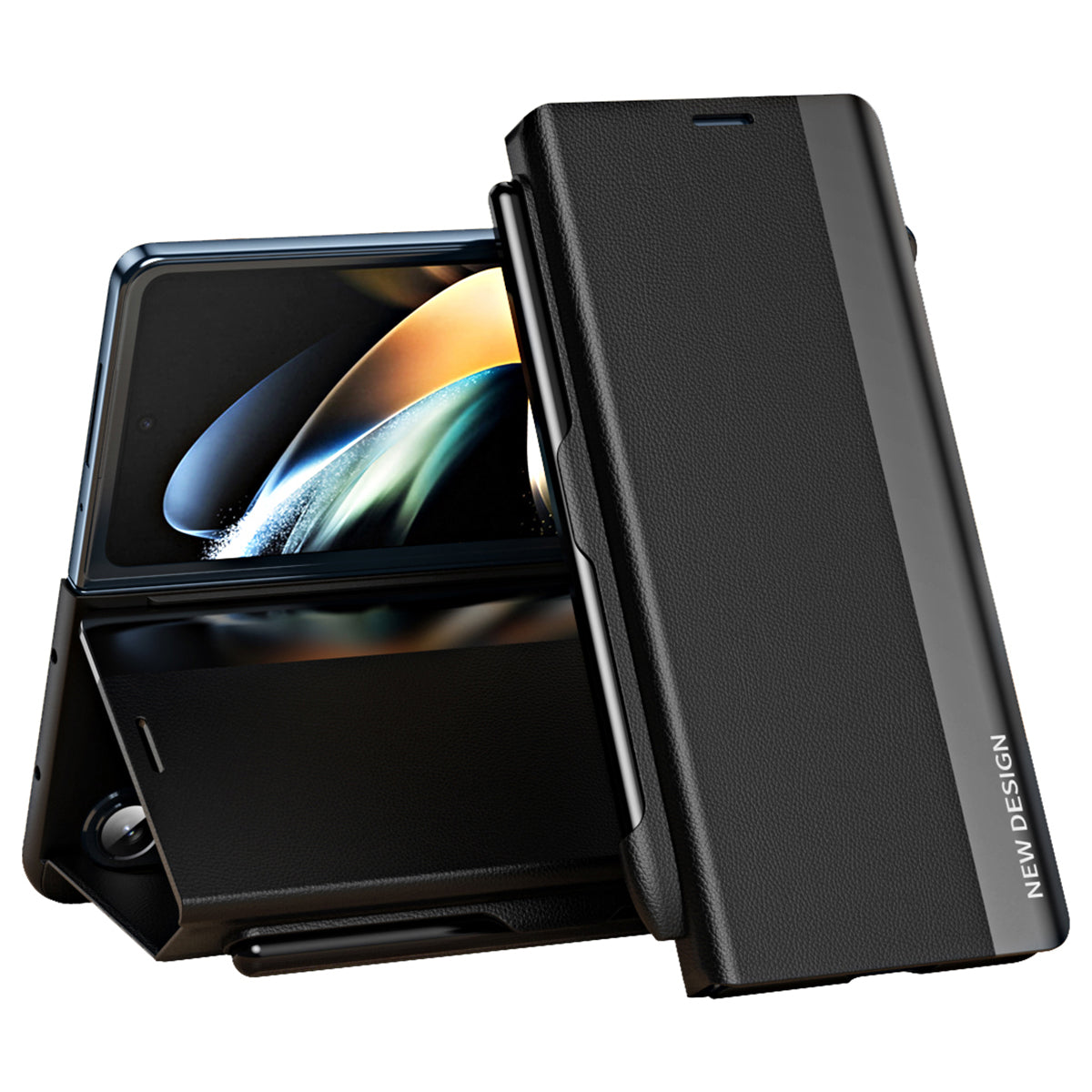 For Samsung Galaxy Z Fold6 5G Case Electroplating Pen Slot Phone Cover with Stylus - Black