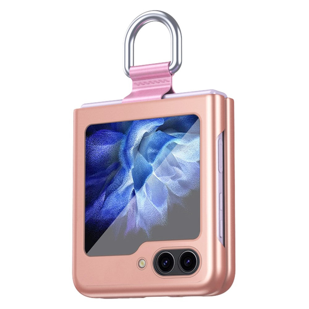 For Samsung Galaxy Z Flip7 FE 5G / Z Flip6 5G / Z Flip5 5G Folded Phone Case Skin-Touch Hard PC Phone Cover with Ring Holder - Rose Gold