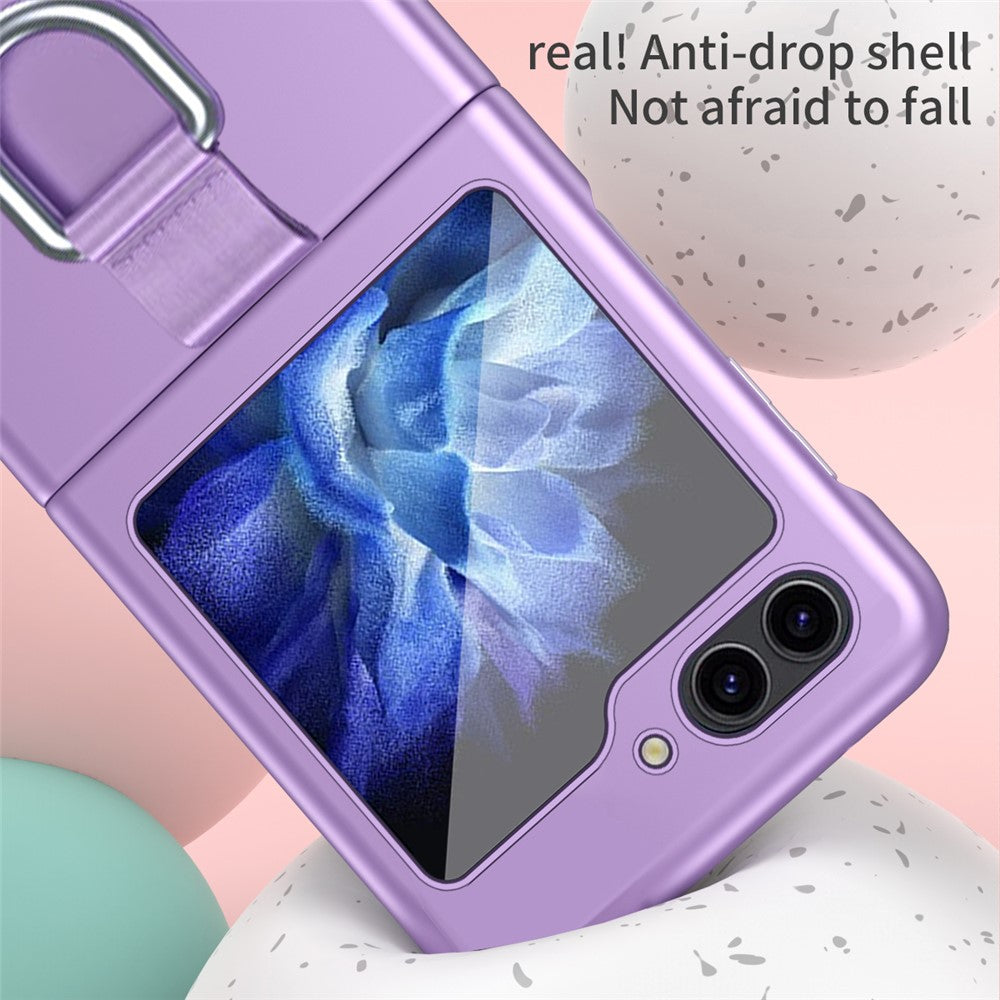 For Samsung Galaxy Z Flip7 FE 5G / Z Flip6 5G / Z Flip5 5G Folded Phone Case Skin-Touch Hard PC Phone Cover with Ring Holder - Rose Gold