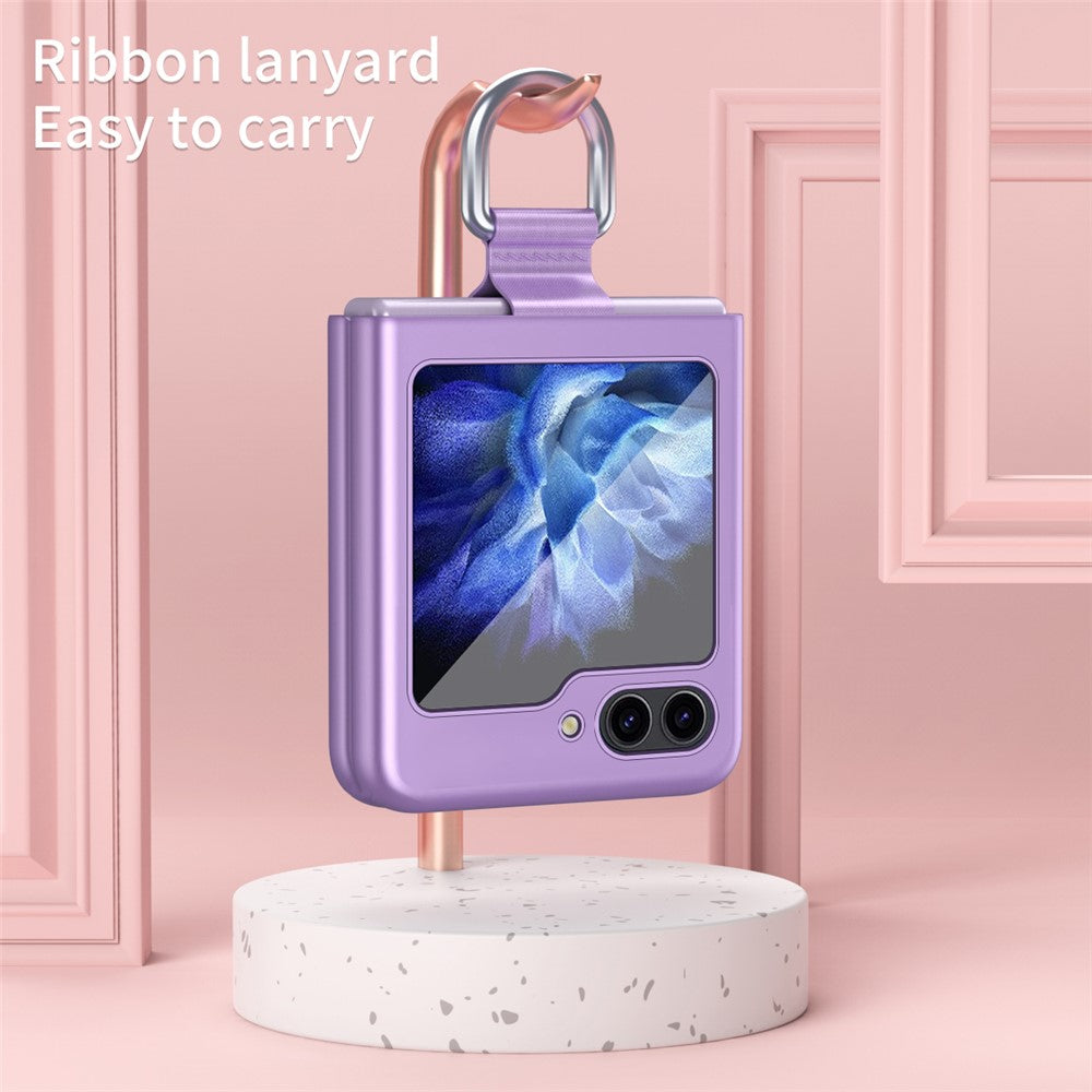 For Samsung Galaxy Z Flip7 FE 5G / Z Flip6 5G / Z Flip5 5G Folded Phone Case Skin-Touch Hard PC Phone Cover with Ring Holder - Rose Gold