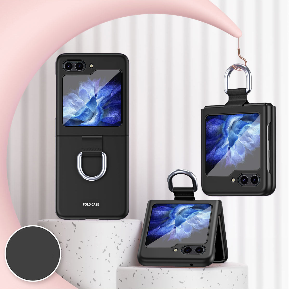 For Samsung Galaxy Z Flip6 5G Folded Phone Case Skin-Touch Hard PC Phone Cover with Ring Holder - Black