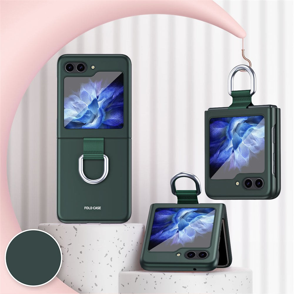 For Samsung Galaxy Z Flip7 FE 5G / Z Flip6 5G / Z Flip5 5G Folded Phone Case Skin-Touch Hard PC Phone Cover with Ring Holder - Midnight Green
