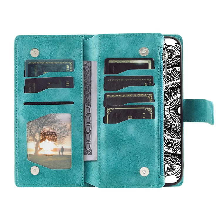 For Samsung Galaxy M55 5G / C55 5G / F55 5G Wallet Case Zipper Pocket Flip Leather Mandala Totem Phone Cover - Mint Green