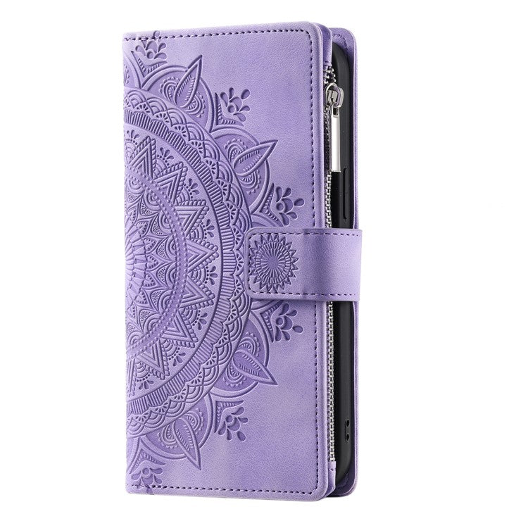 For Samsung Galaxy M55 5G / C55 5G / F55 5G Wallet Case Zipper Pocket Flip Leather Mandala Totem Phone Cover - Purple