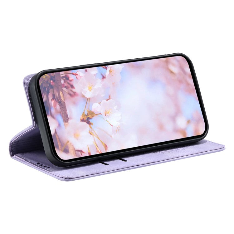 Style-010 For Samsung Galaxy M55 5G / C55 5G / F55 5G Leather Case Imprinted Magnetic Auto Closing Cell Phone Cover - Purple