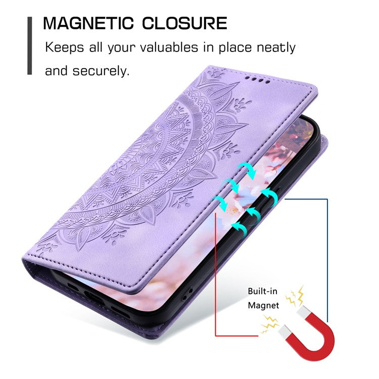 Style-010 For Samsung Galaxy M55 5G / C55 5G / F55 5G Leather Case Imprinted Magnetic Auto Closing Cell Phone Cover - Purple