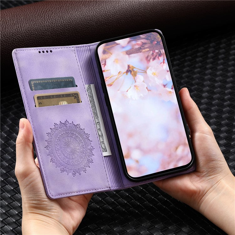 Style-010 For Samsung Galaxy M55 5G / C55 5G / F55 5G Leather Case Imprinted Magnetic Auto Closing Cell Phone Cover - Purple