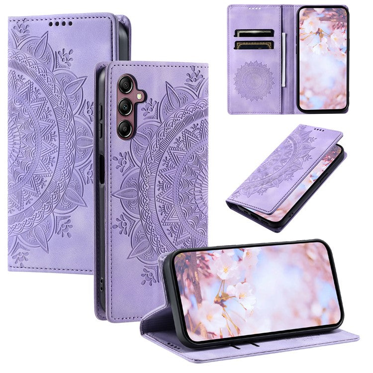 Style-010 For Samsung Galaxy M55 5G / C55 5G / F55 5G Leather Case Imprinted Magnetic Auto Closing Cell Phone Cover - Purple