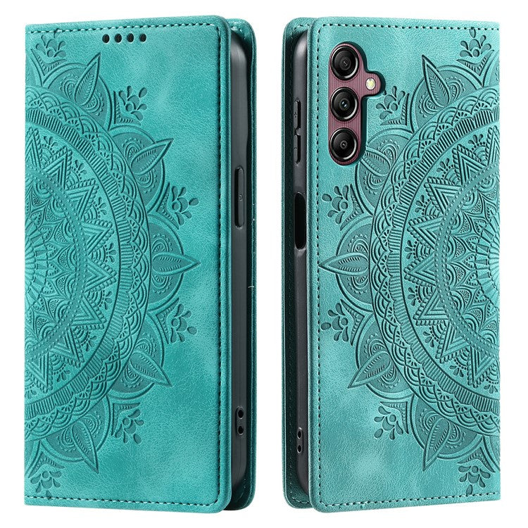 Style-010 For Samsung Galaxy M55 5G / C55 5G / F55 5G Leather Case Imprinted Magnetic Auto Closing Cell Phone Cover - Mint Green