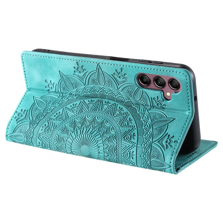 Style-010 For Samsung Galaxy M55 5G / C55 5G / F55 5G Leather Case Imprinted Magnetic Auto Closing Cell Phone Cover - Mint Green