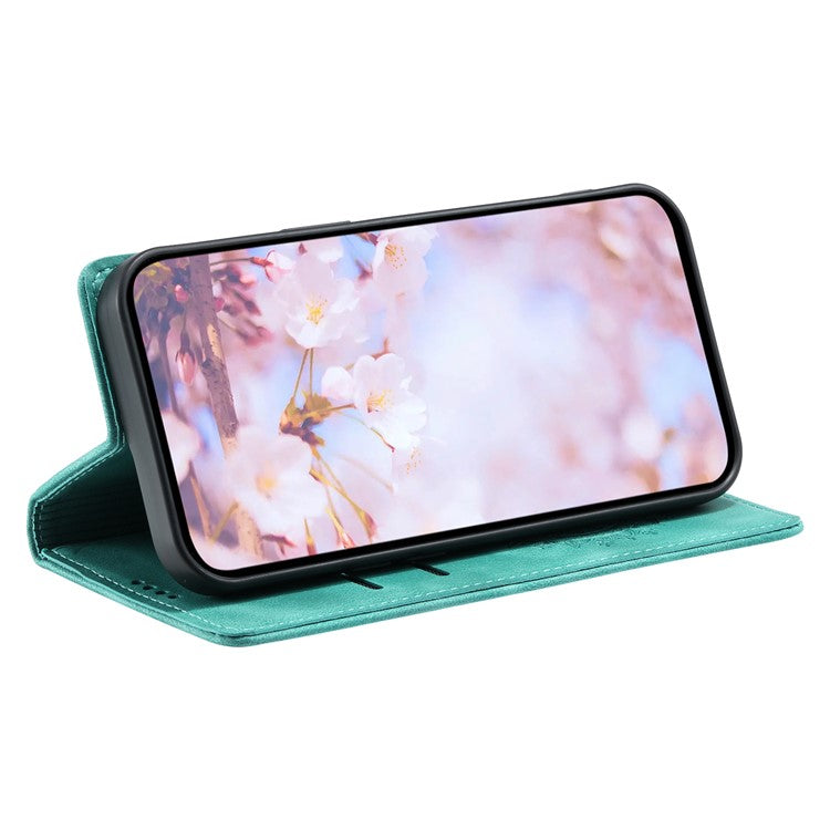Style-010 For Samsung Galaxy M55 5G / C55 5G / F55 5G Leather Case Imprinted Magnetic Auto Closing Cell Phone Cover - Mint Green