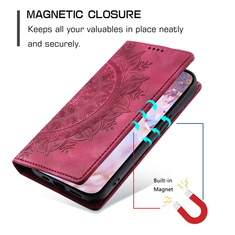 Style-010 For Samsung Galaxy M55 5G / C55 5G / F55 5G Leather Case Imprinted Magnetic Auto Closing Cell Phone Cover - Rose