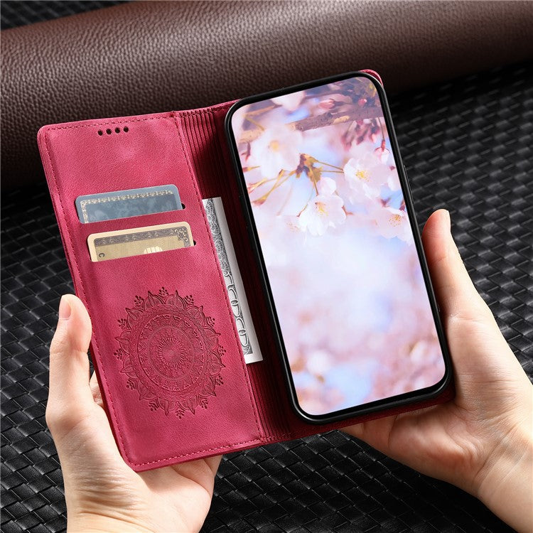 Style-010 For Samsung Galaxy M55 5G / C55 5G / F55 5G Leather Case Imprinted Magnetic Auto Closing Cell Phone Cover - Rose