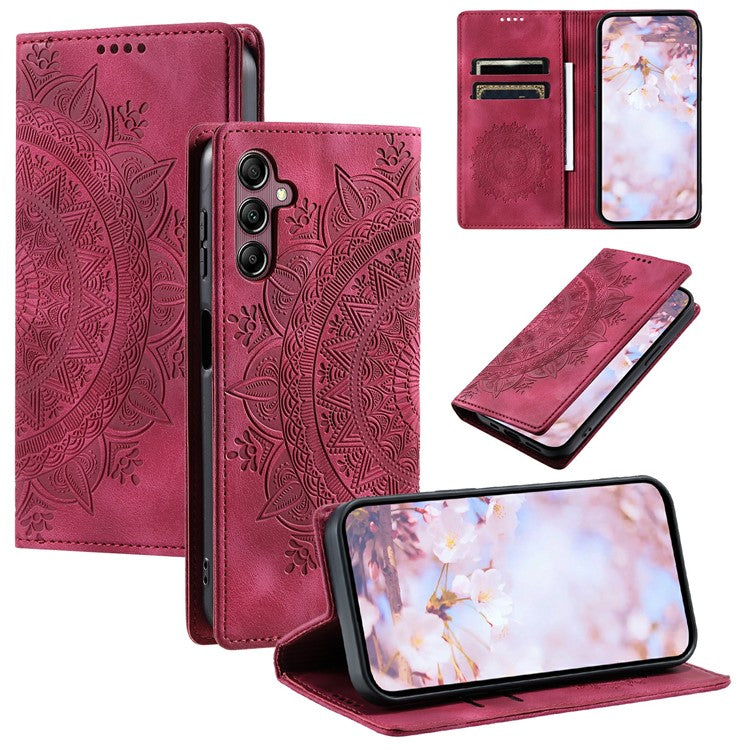 Style-010 For Samsung Galaxy M55 5G / C55 5G / F55 5G Leather Case Imprinted Magnetic Auto Closing Cell Phone Cover - Rose