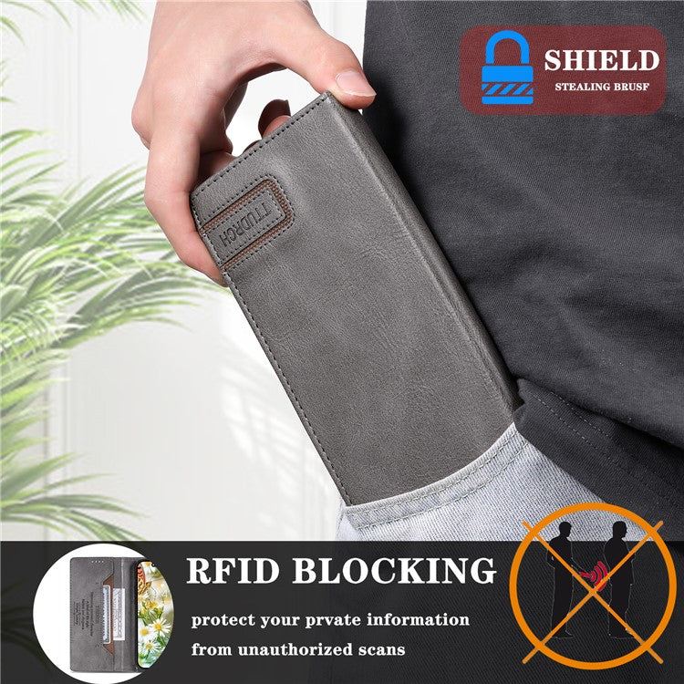 TTUDRCH Style 007 For Samsung Galaxy M55 5G / C55 5G / F55 5G Leather Wallet Case RFID Blocking Phone Cover - Grey
